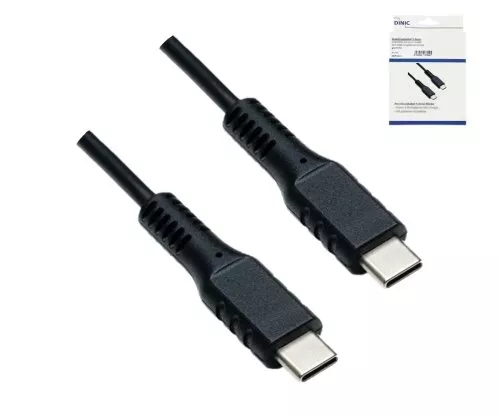 Cavo di ricarica DINIC USB tipo C a C, 2x spina USB tipo C, 60W, 3A, OD: 3,5 mm, nero, scatola DINIC con foro Euro, 1,5 m